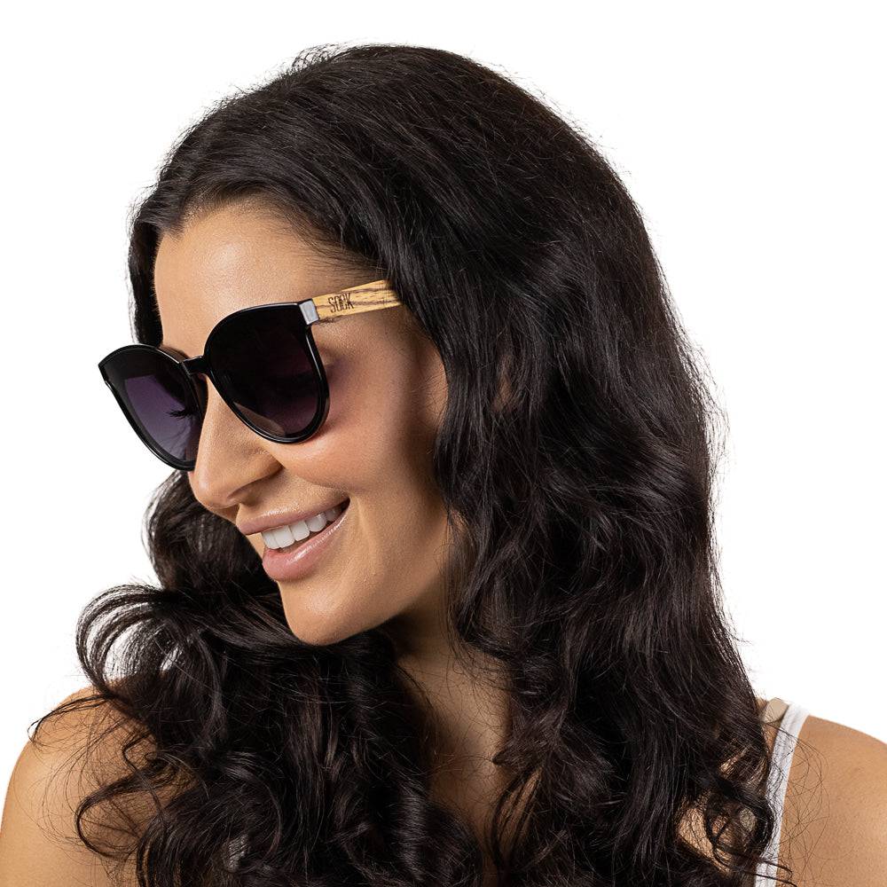 SOEK Bella Midnight Black Wood Black Polarised Lens Walnut Arms-elevate your sole