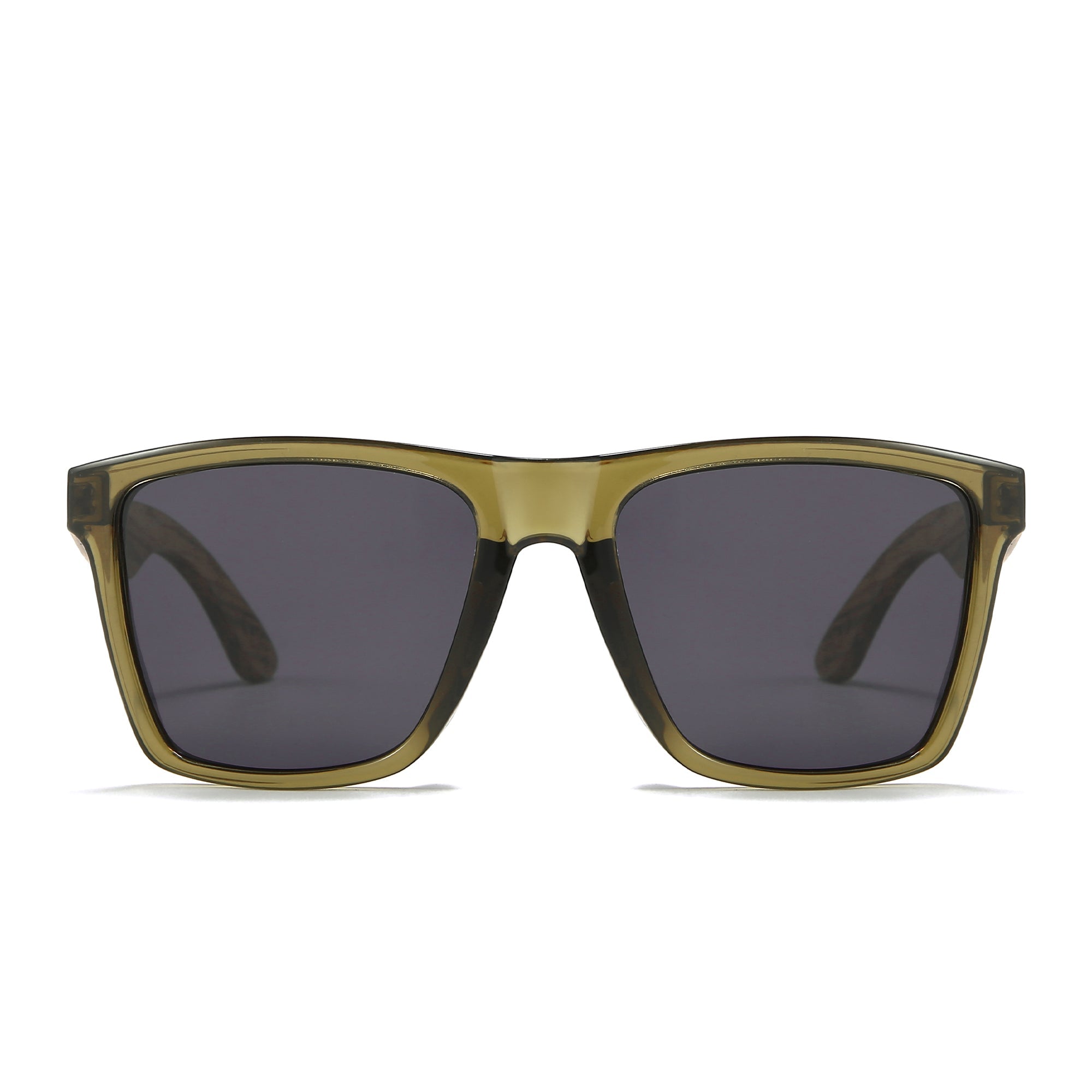 SOEK Dalton khaki sunglasses with black polarized lenses and walnut-colored arms, stylish oversized frame.