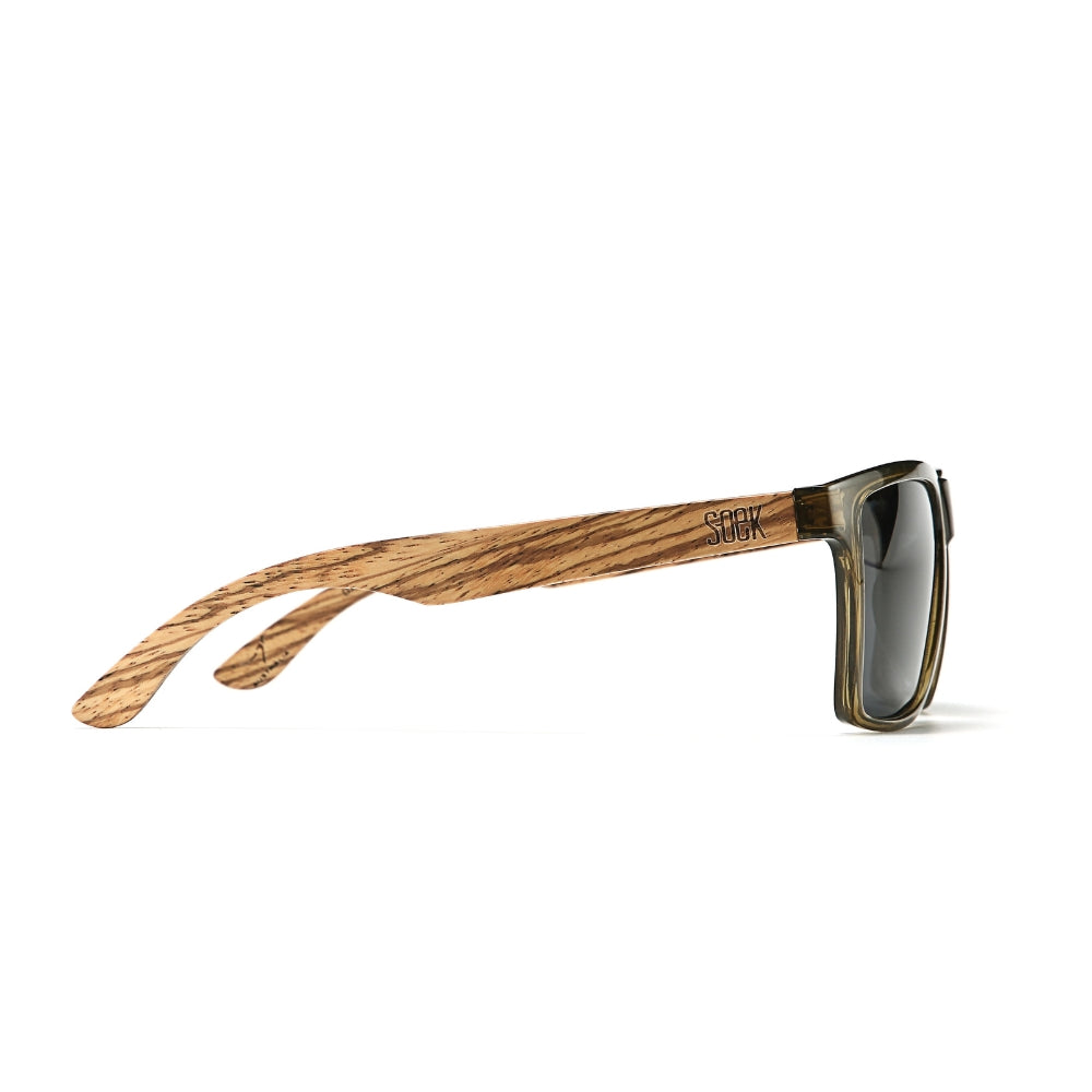 SOEK Dalton khaki and black polarized sunglasses with walnut arms and stylish frame design.