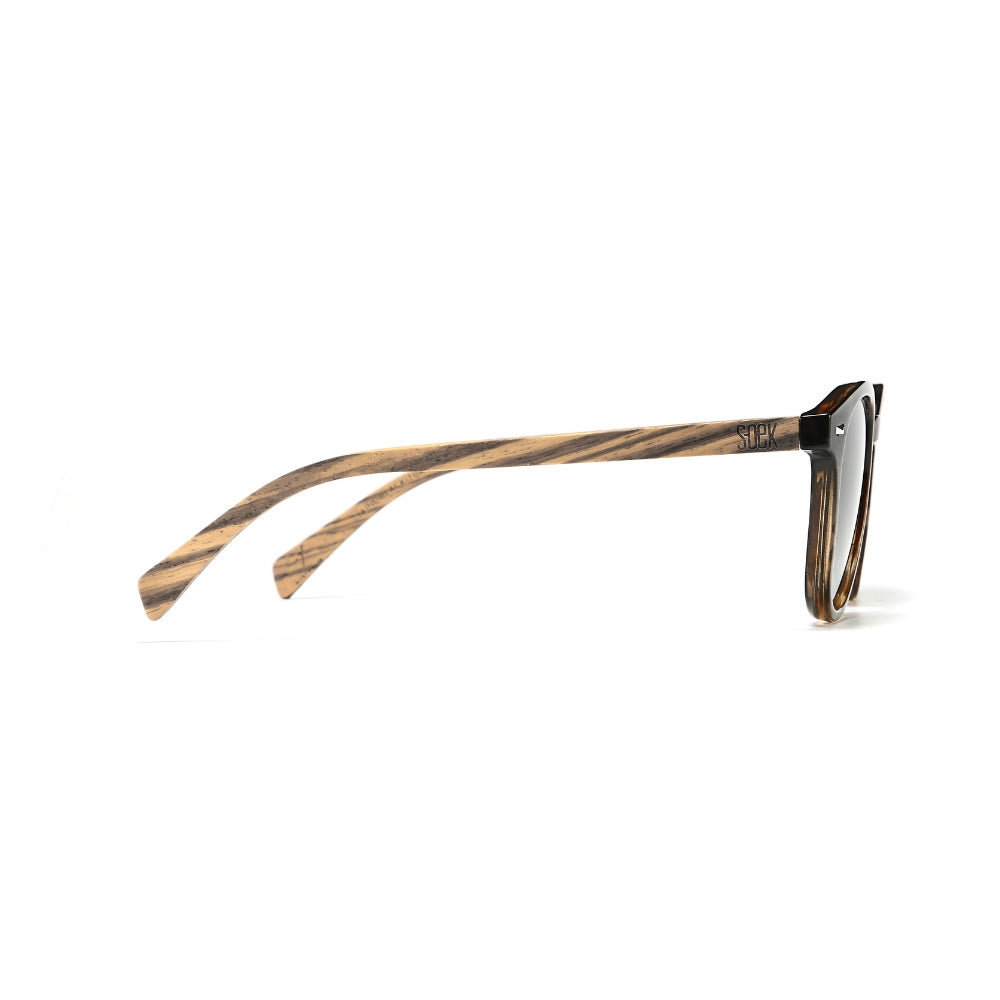 SOEK Taine black tortoise sunglasses with khaki walnut arms and black frame, stylish and functional eyewear.