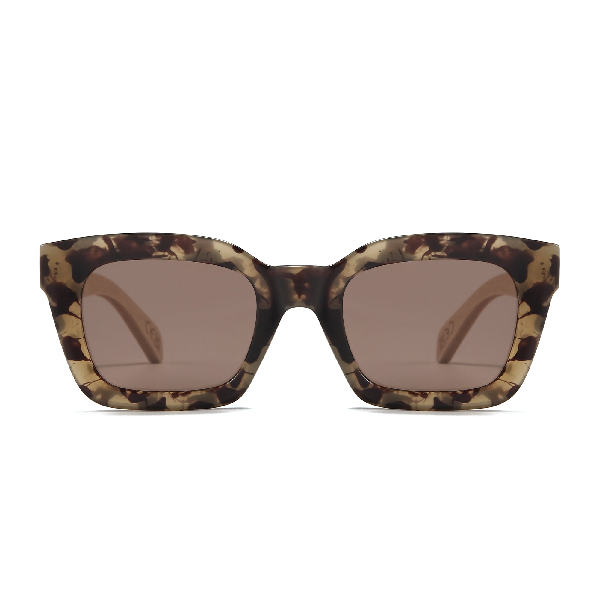 Tortoise brown and white maple frame sunglasses with rectangular lenses and gradient tint.