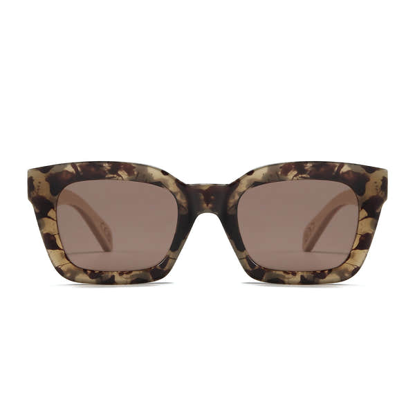 Tortoise brown and white maple frame sunglasses with rectangular lenses and gradient tint.