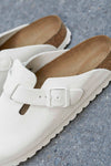 Birkenstock Boston Ladies Antique White Suede Arch Support Buckle Sandals