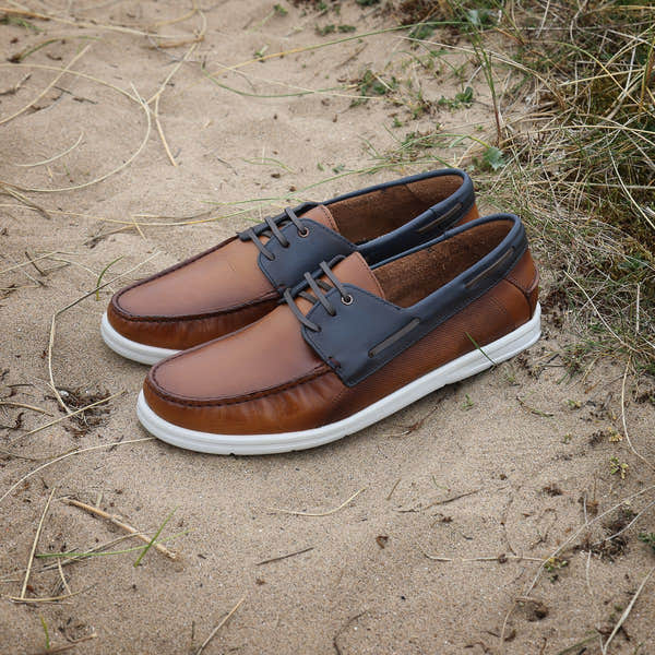 Savelli 1760 Mens Tan/Blue Leather Deck Shoes - elevate your sole