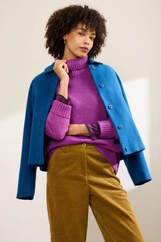 Seasalt Ladies Braque Lambswool Blend Roll Neck Jumper Wild Orchid-elevate your sole