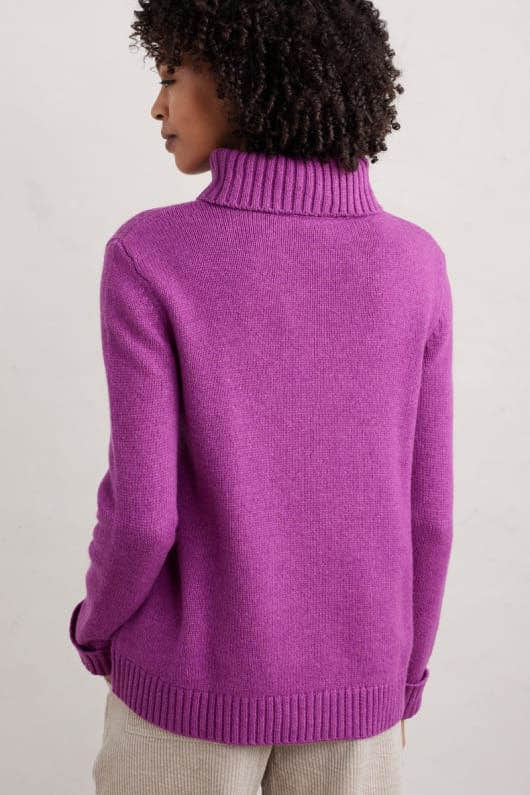 Seasalt Ladies Braque Lambswool Blend Roll Neck Jumper Wild Orchid-elevate your sole