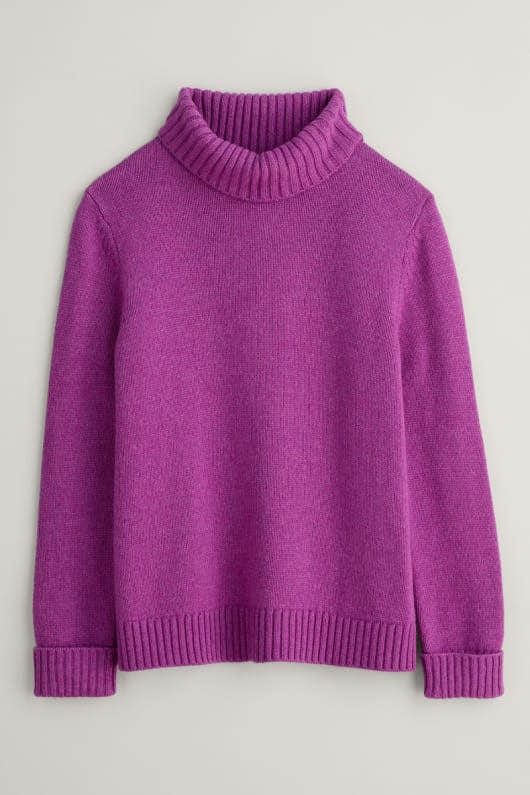 Seasalt Ladies Braque Lambswool Blend Roll Neck Jumper Wild Orchid-elevate your sole