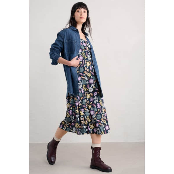 Seasalt Ladies Secret Cove 3/4 Sleeve Midi Dress Woodblock Bloom Marit
