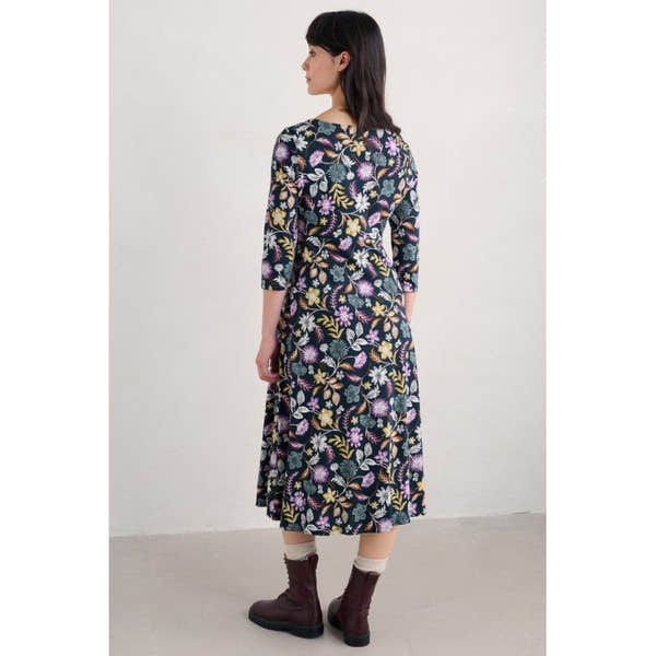 Seasalt Ladies Secret Cove 3/4 Sleeve Midi Dress Woodblock Bloom Marit