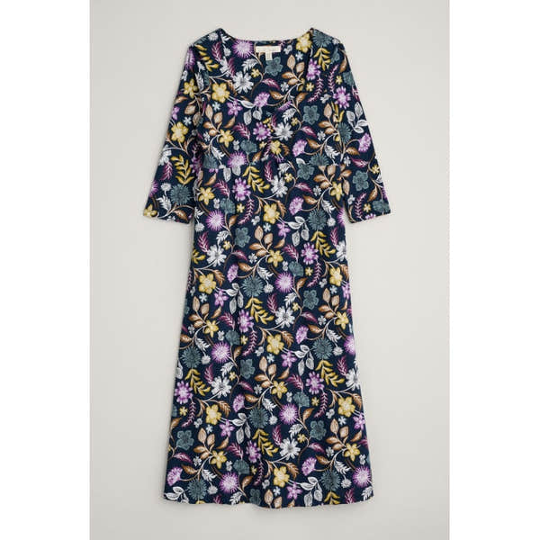 Seasalt Ladies Secret Cove 3/4 Sleeve Midi Dress Woodblock Bloom Marit