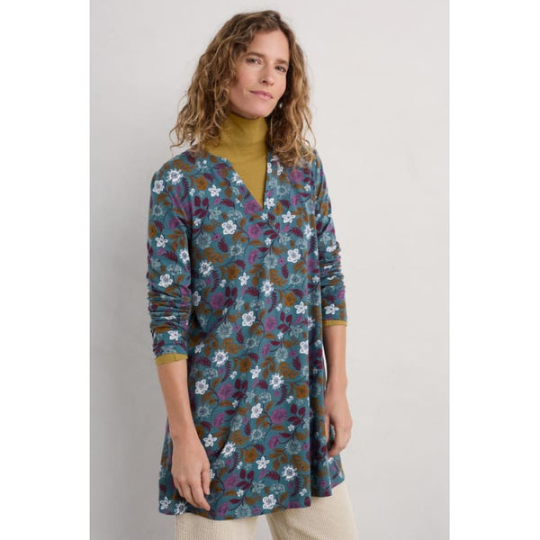 Seasalt Ladies Wreathe Jersey Tunic Woodblock Bloom Dusky Jade-elevate your sole