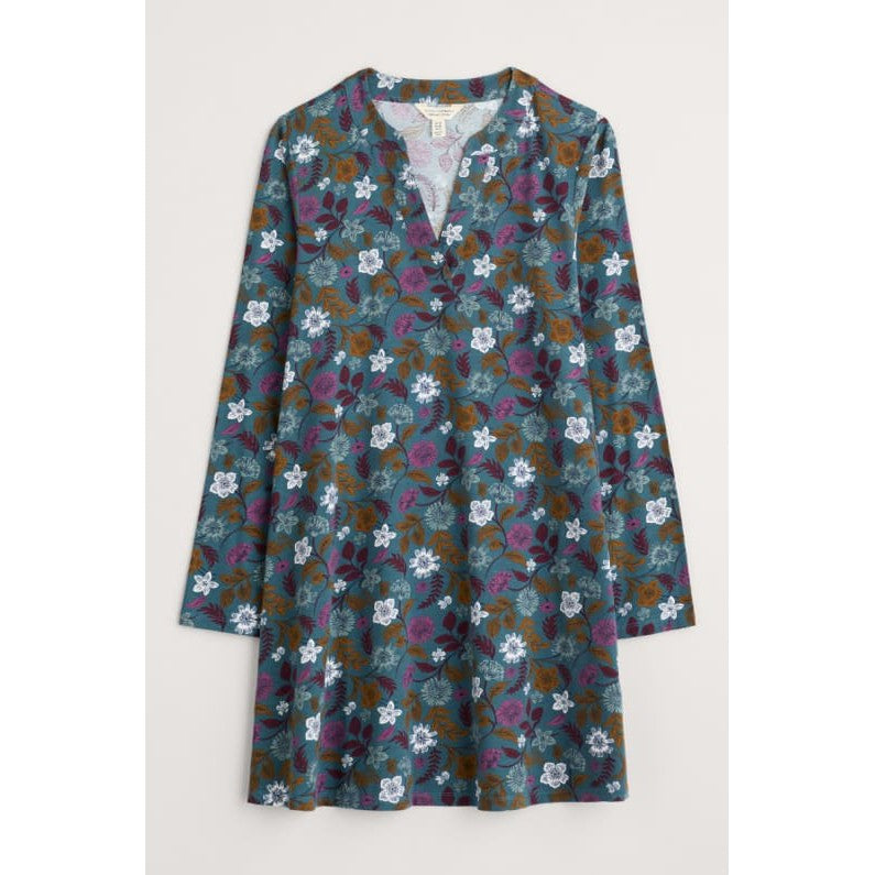 Seasalt Ladies Wreathe Jersey Tunic Woodblock Bloom Dusky Jade-elevate your sole