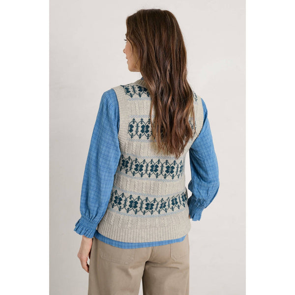 Seasalt Partridge Vest Porcelain Aran Cornflower-elevate your sole