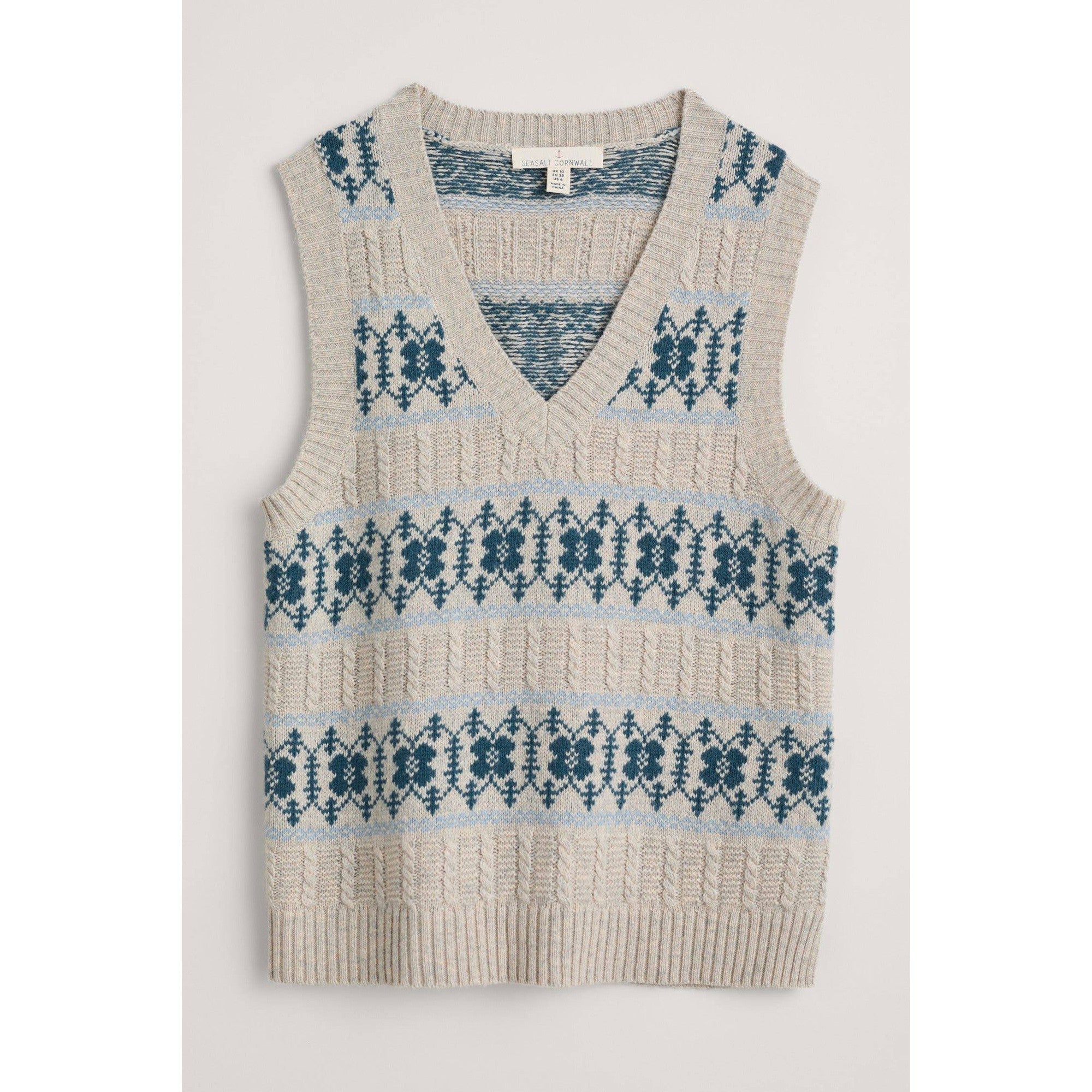 Seasalt Partridge Vest Porcelain Aran Cornflower-elevate your sole