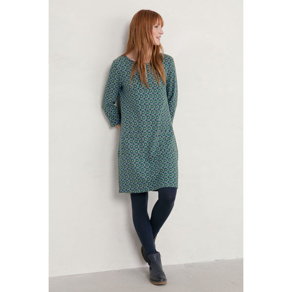 Seasalt Print Makers Dress Geo Line Deep Teal elevate your sole
