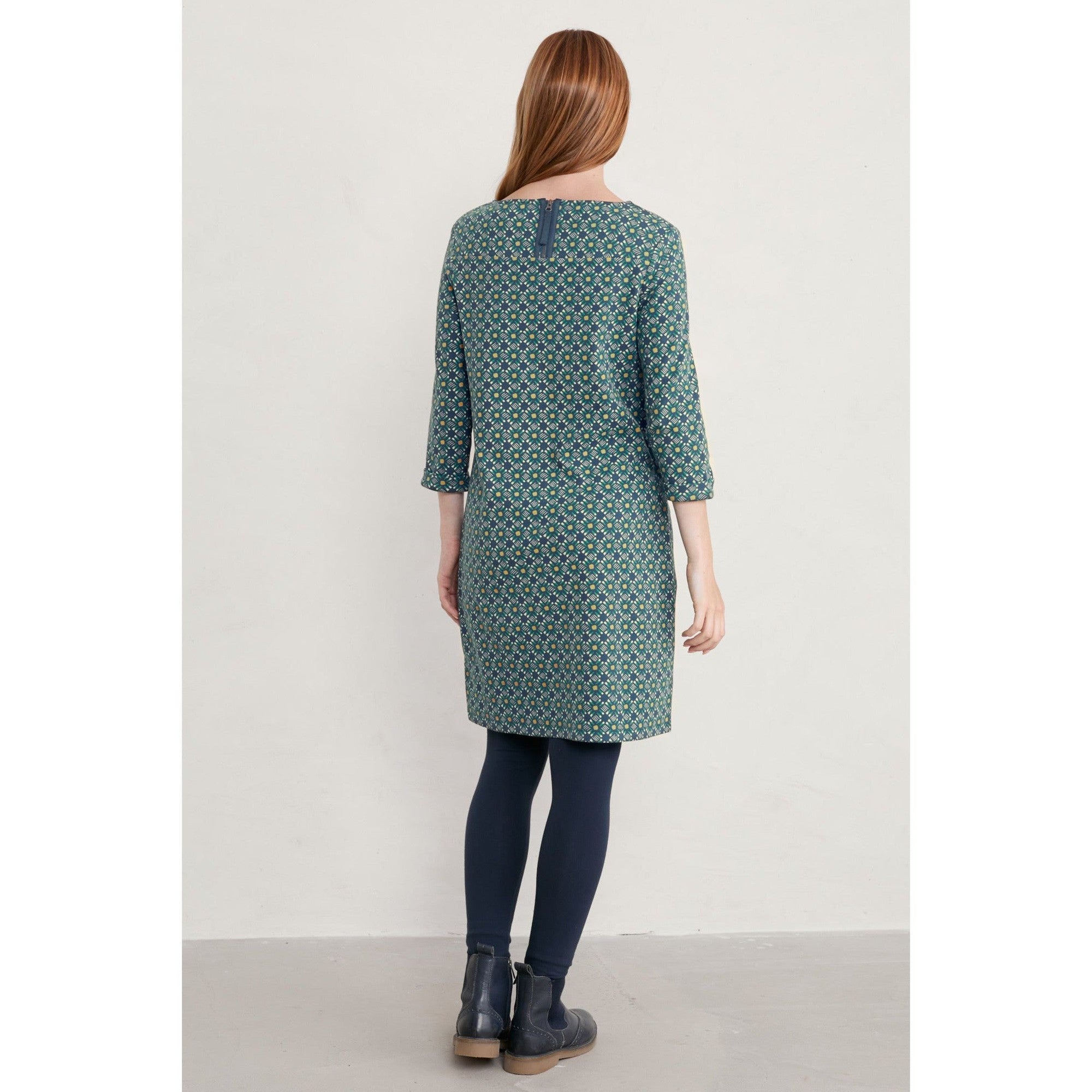 Seasalt Print Makers Dress Geo Line Deep Teal-elevate your sole