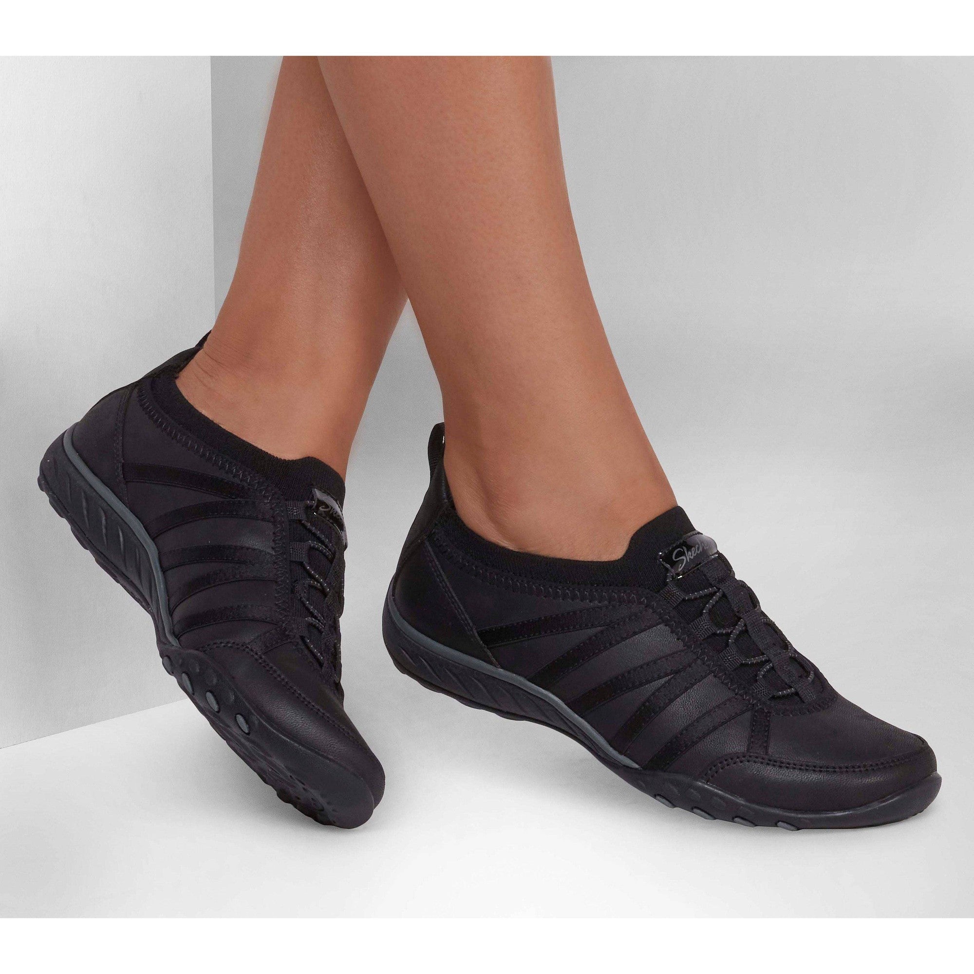 Skechers 100371 Breathe-Easy Remember Me Ladies Black Vegan Slip On Shoes-elevate your sole