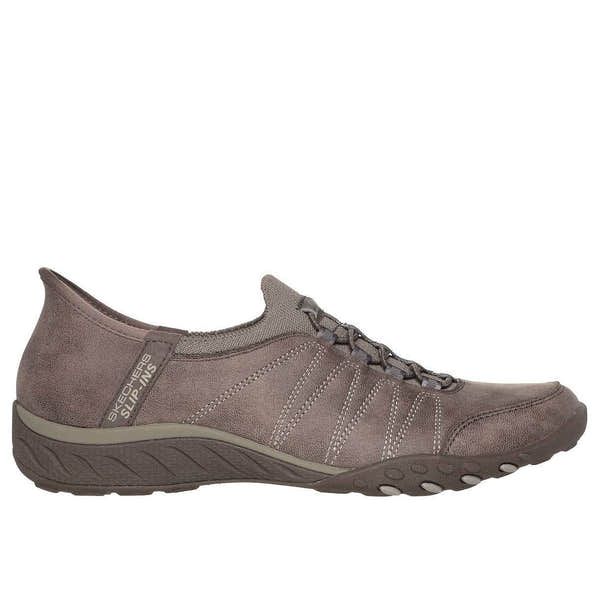 Skechers 100615 Breathe-Easy - Home Hands Free Relaxed Fit Ladies Wide Dark Taupe Vegan Slip On Trainers-elevate your sole