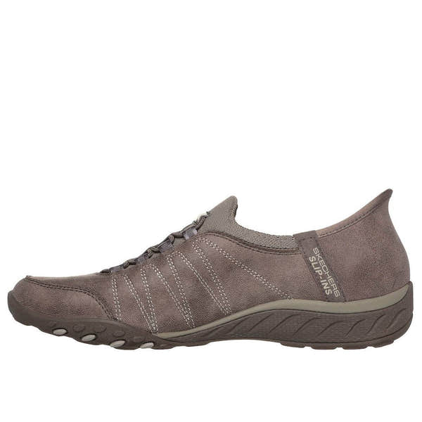 Skechers 100615 Breathe-Easy - Home Hands Free Relaxed Fit Ladies Wide Dark Taupe Vegan Slip On Trainers-elevate your sole