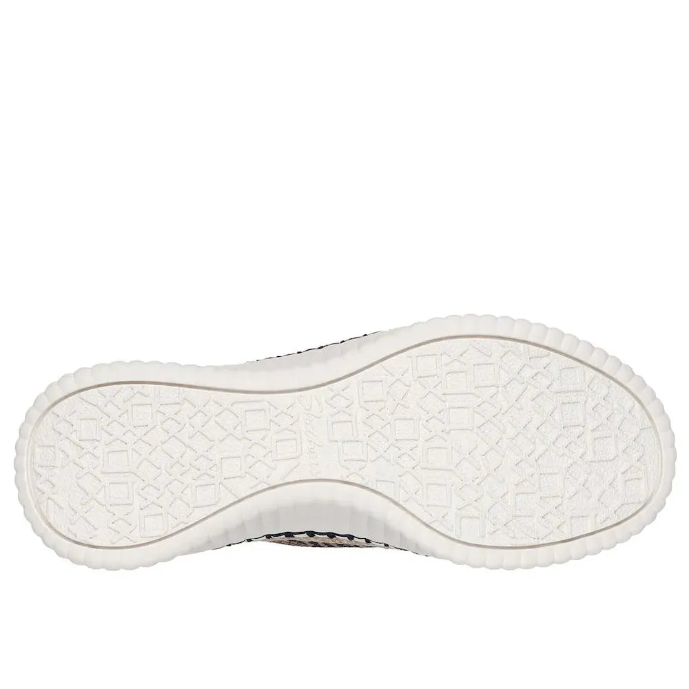 Skechers Wilshire Boulevard Bellevue Ladies Navy Vegan Textile Lace-Up Shoes with textured white sole.