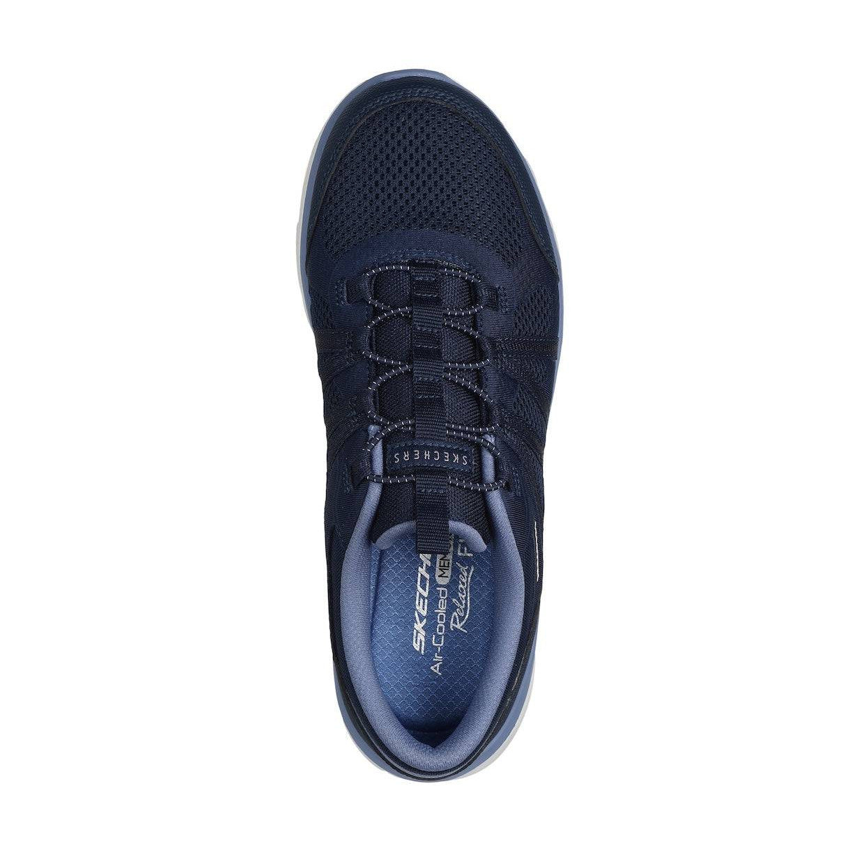 Skechers 104347 D'lux Comfort - Surreal Ladies Navy Blue Textile Lace Up Trainers-elevate your sole