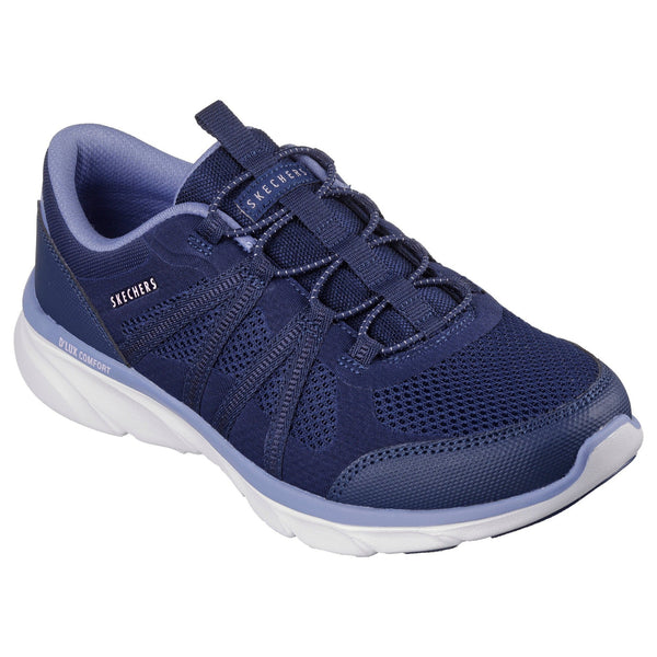 Skechers 104347 D'lux Comfort - Surreal Ladies Navy Blue Textile Lace Up Trainers-elevate your sole