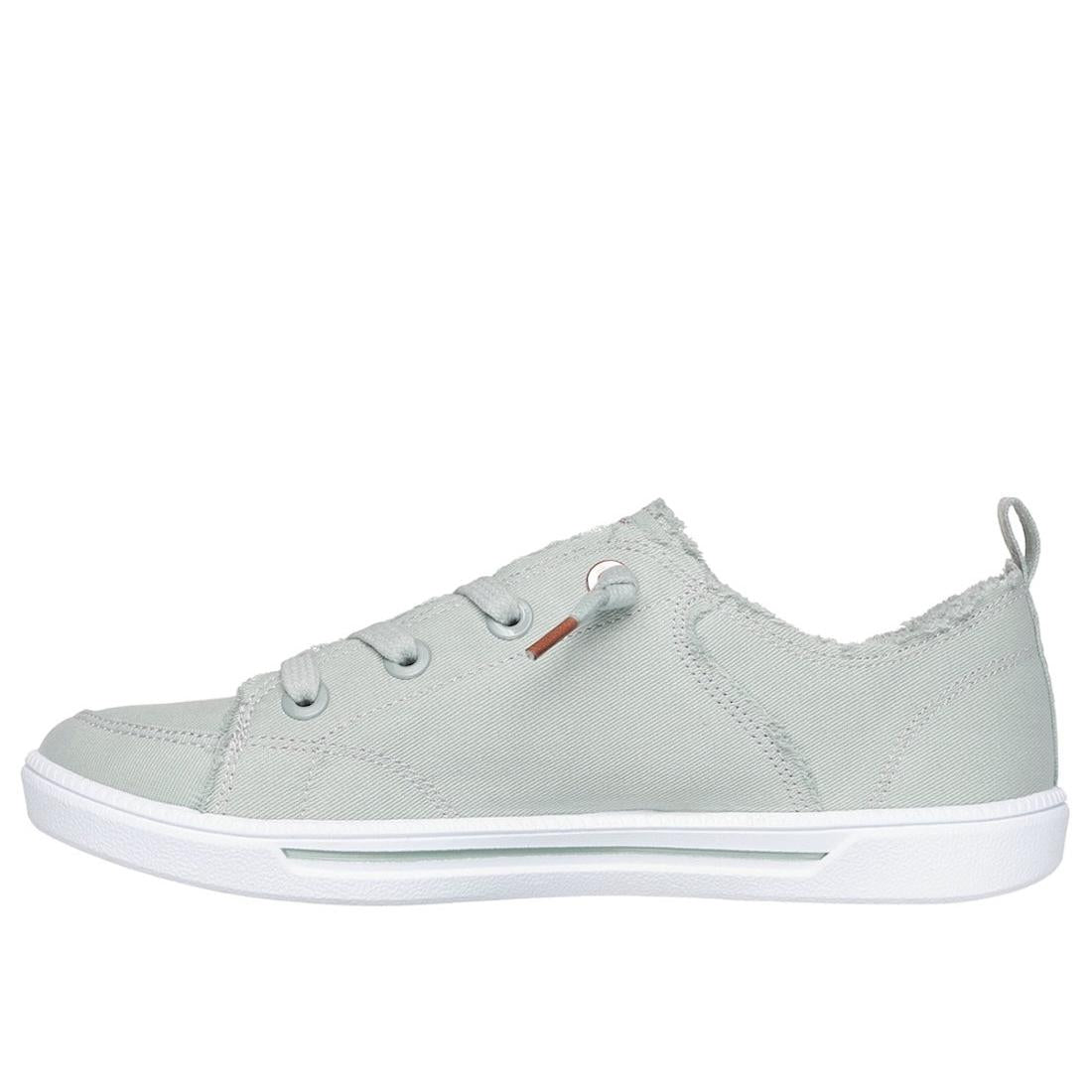 Skechers 114150 B Cute 2.0 Ladies Mint Textile Lace-Up Trainers, lightweight casual sneakers with white soles and distressed details.