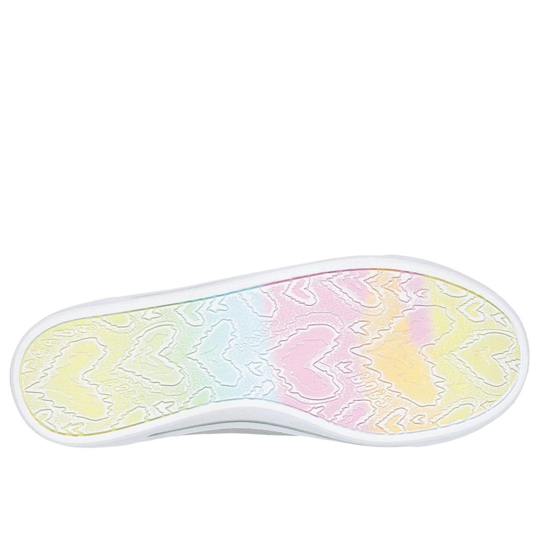 Skechers 114150 B Cute 2.0 Ladies Mint Textile Lace-Up Trainers with pastel rainbow patterned sole and cushioned design.