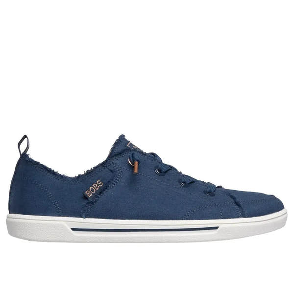 Skechers B Cute 2.0 Ladies Navy Textured Vegan Slip-On Trainers with laces and pull tab, casual sneaker style.