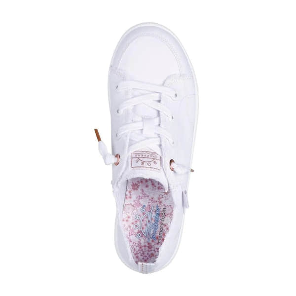 Skechers 114150 B Cute 2.0 women's white textile lace-up trainers with pink floral insole, casual athletic shoe.