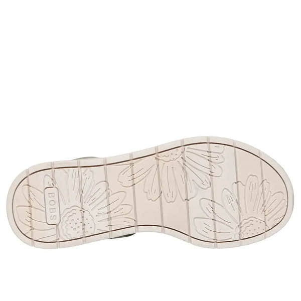 Skechers BOBS Sun Ray ladies olive vegan textile elasticated sandals with floral patterned rubber sole.