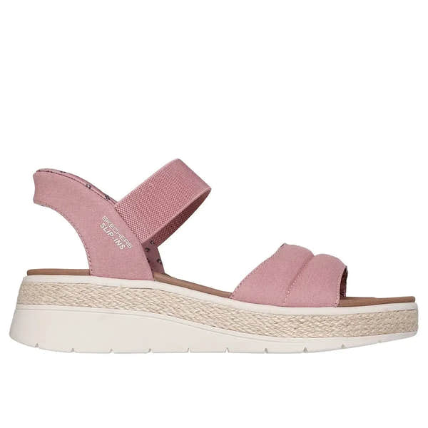 Skechers BOBS Sun Ray Women's Rose Textile Vegan Platform Sandals with elastic straps and cushioned sole.