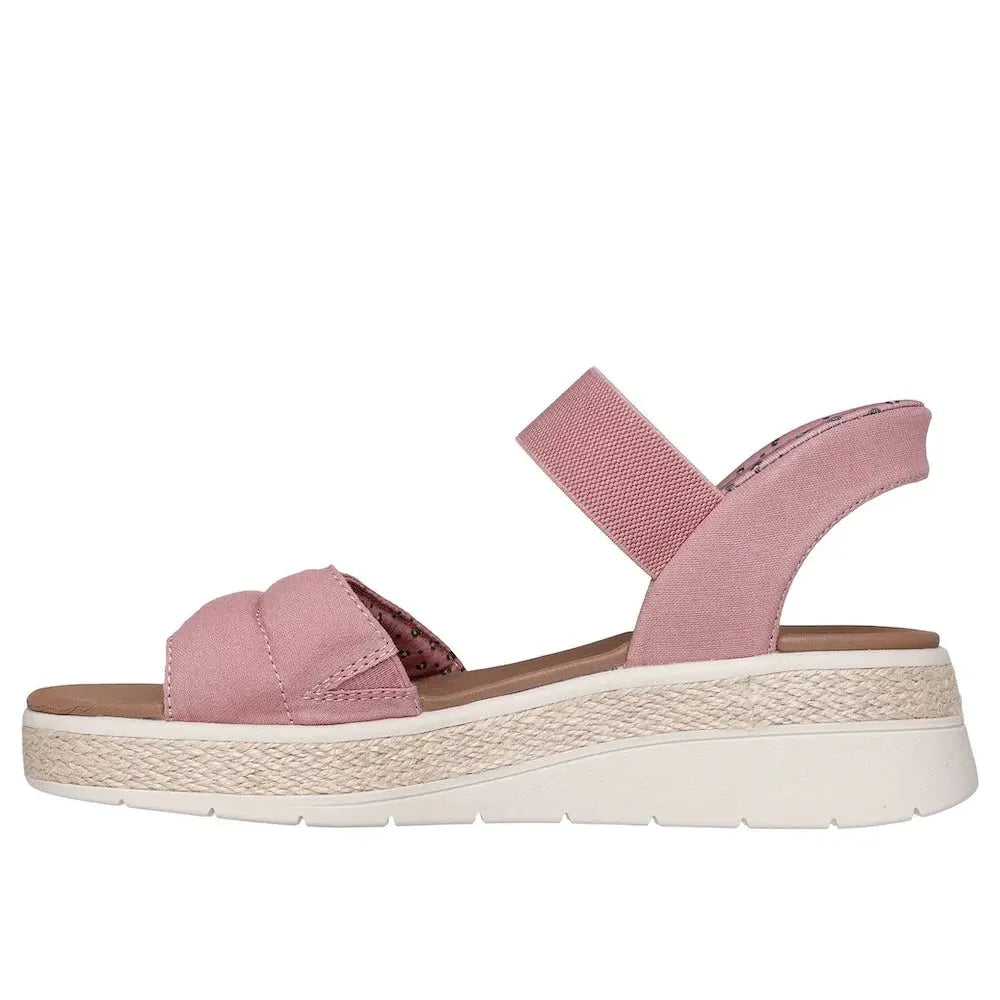 Skechers BOBS Sun Ray Women's Rose Textile Vegan Elasticated Sandals with platform sole and adjustable straps.