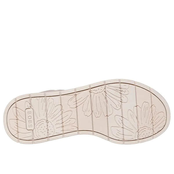 Skechers BOBS Sun Ray ladies taupe vegan textile elasticated sandals with floral patterned outsole.