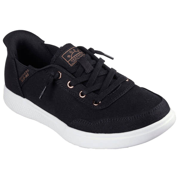Skechers 114815 Bobs Skipper - Keep It Sweet Slip Ins Ladies Black Textile Vegan Lace Up Shoes-elevate your sole