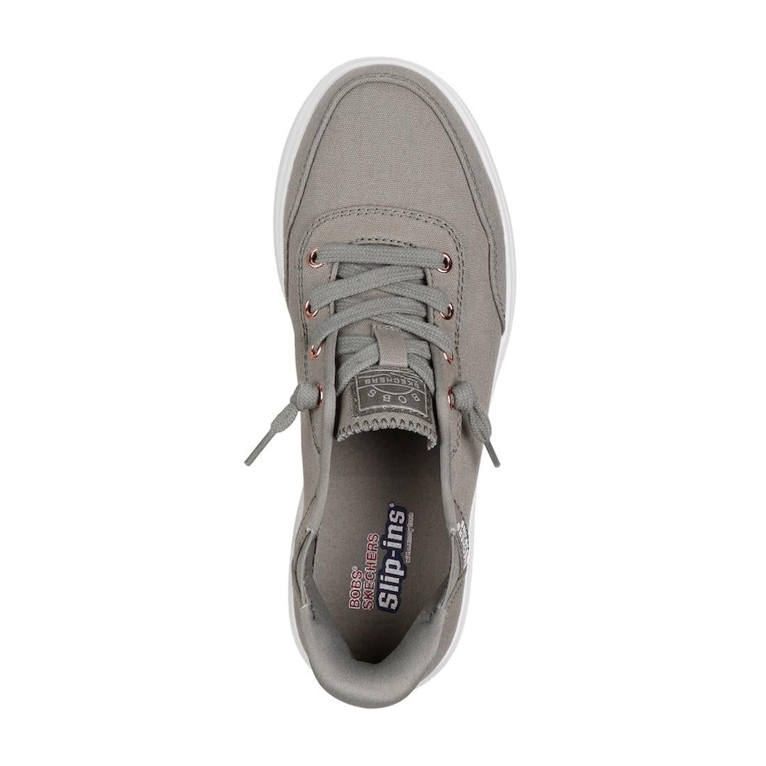 Skechers women's olive textile lace-up trainers with cushioned insoles and stylish design.