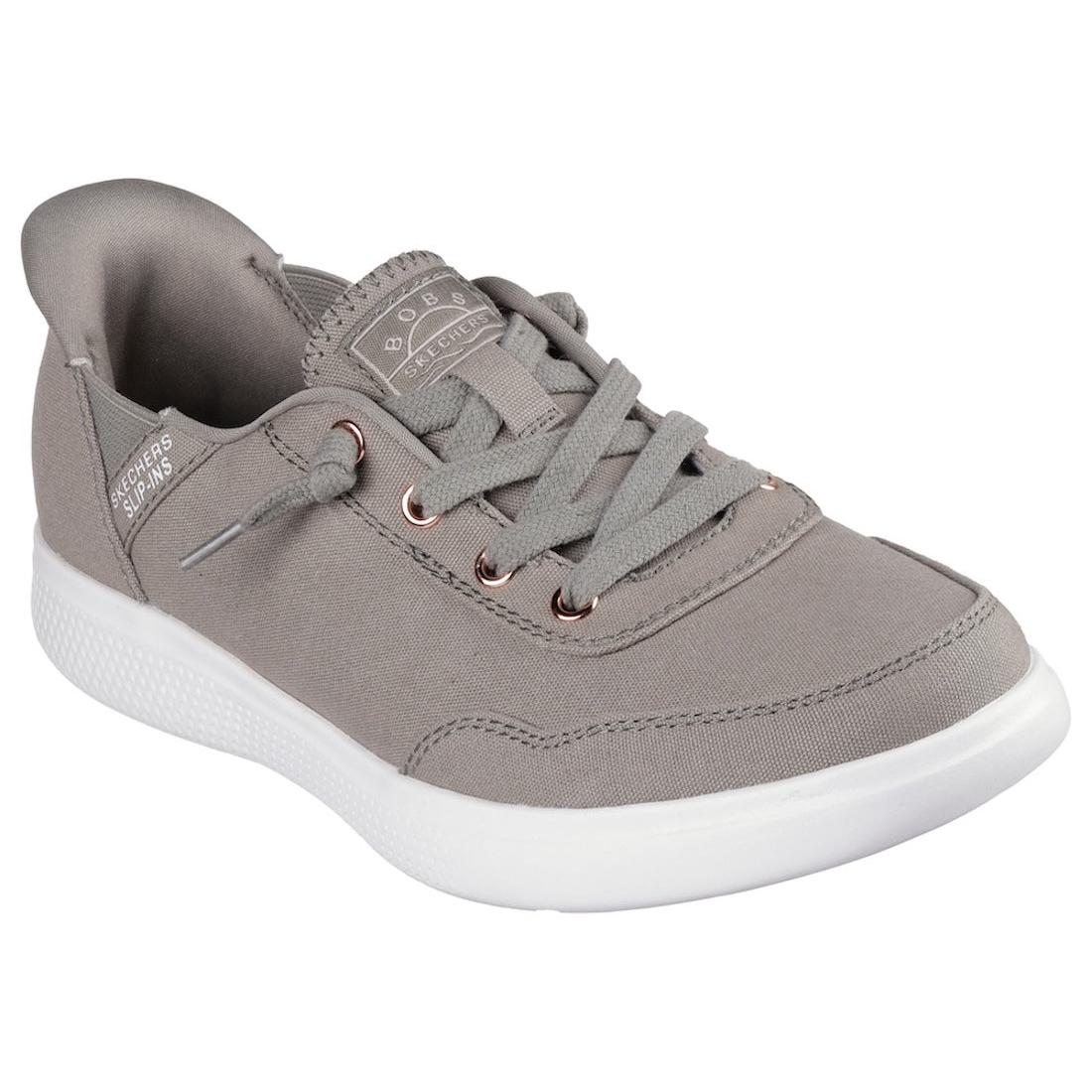 Skechers women's Olive textile lace-up trainers, casual slip-on sneakers with cushioned sole and stylish design.
