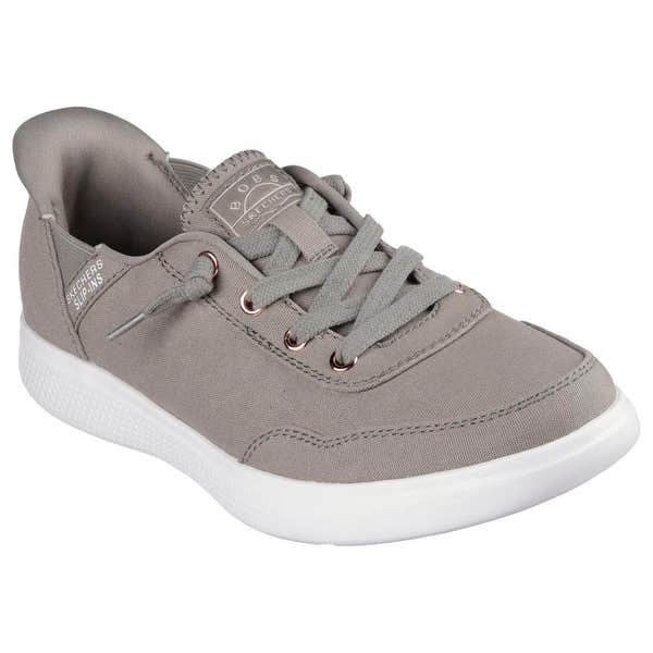 Skechers women's Olive textile lace-up trainers, casual slip-on sneakers with cushioned sole and stylish design.