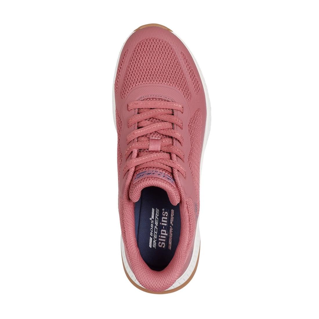 Skechers Bobs Squad 4 Ladies Rose Lace-Up Trainers with breathable mesh and cushioned interior.