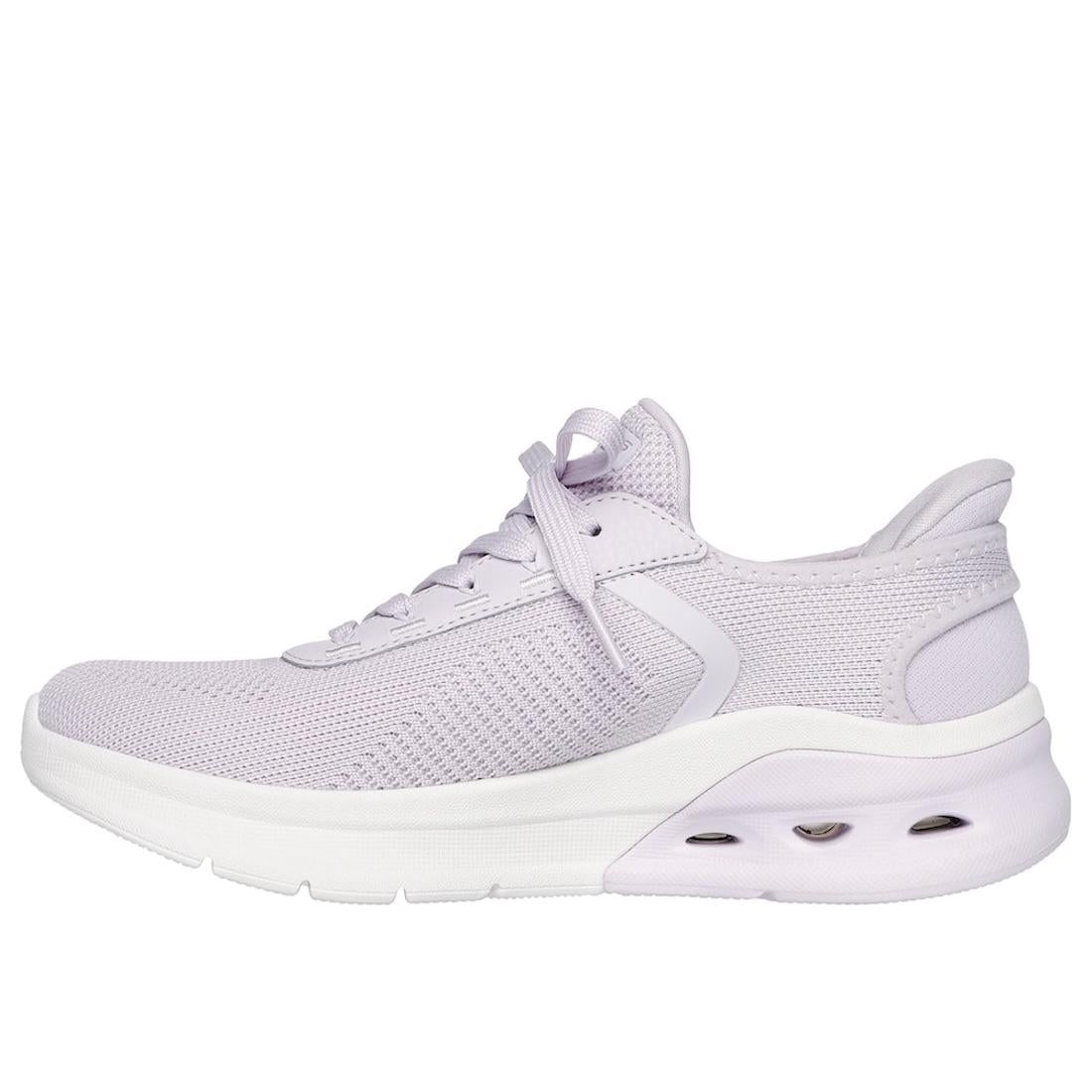 Skechers Bobs Arch Waves 2.0 Ladies Lilac Textile Lace-Up Trainers with cushioned sole and breathable mesh upper.
