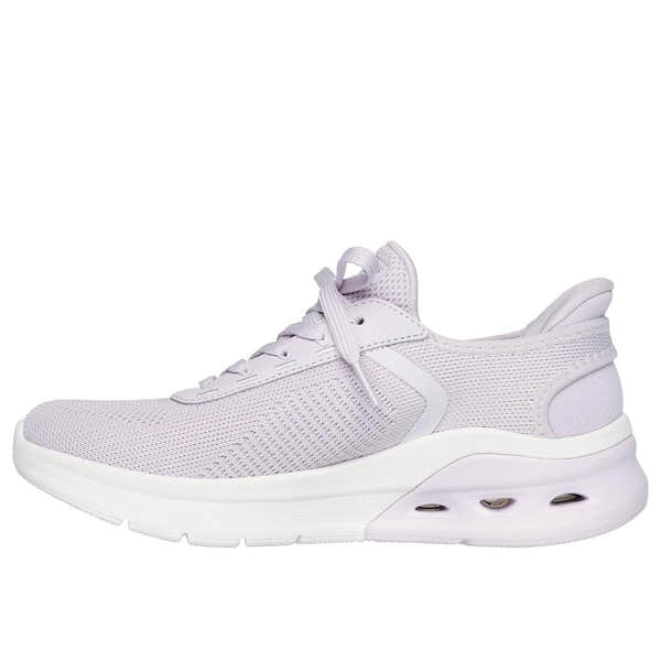 Skechers Bobs Arch Waves 2.0 Ladies Lilac Textile Lace-Up Trainers with cushioned sole and breathable mesh upper.