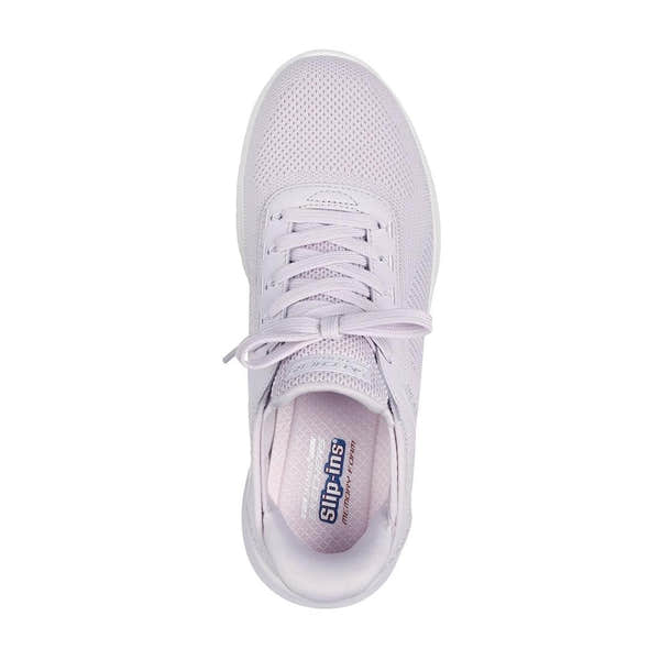 Skechers Bobs Arch Waves 2.0 Ladies Lilac Textile Lace-Up Trainers with cushioned insole.