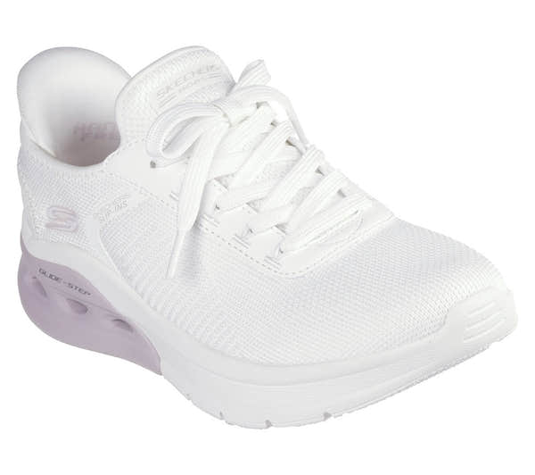 Skechers Bobs Arch Waves 2.0 Ladies Off White Textile Lace-Up Trainers with cushioned sole and sporty design