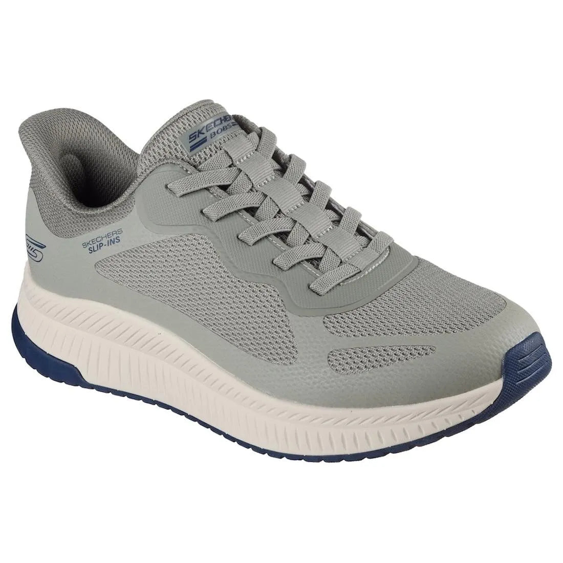 Skechers BOBS Squad 4 men's olive lace-up trainers with breathable mesh upper and cushioned sole.