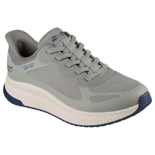 Skechers BOBS Squad 4 men's olive lace-up trainers with breathable mesh upper and cushioned sole.