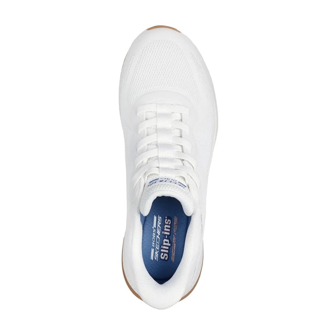 White Skechers men's BOBS Squad 4 lace-up trainers with breathable mesh upper and rubber sole.