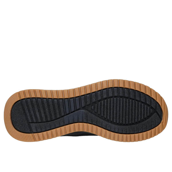 Skechers Bobs Squad 4 men's black slip-on trainers with rubber sole and cushioned insole.