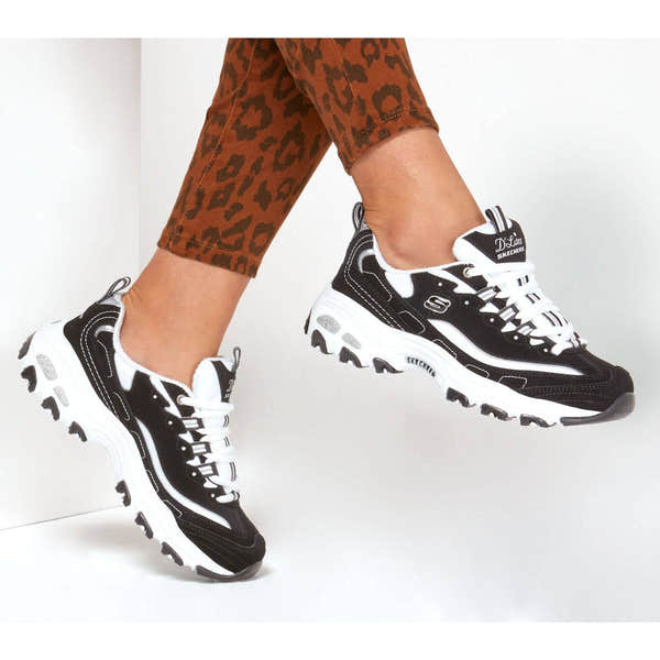Skechers 11930 D'Lites Black White Lace Up Platform Trainers-elevate your sole