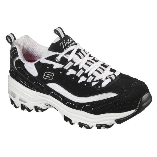 Skechers 11930 D'Lites Black White Lace Up Platform Trainers-elevate your sole