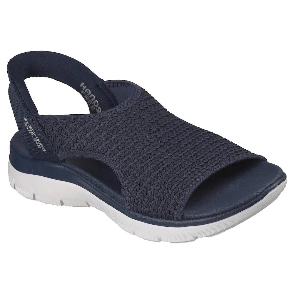 Skechers Summits Sandal for ladies in navy, vegan textile upper, elasticated slip-on design, cushioned sole, sporty casual sandal.